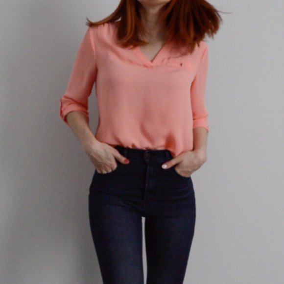 ❣️SOLD | Coral Woven Blouse with Pocket detail - Picture 1 of 3